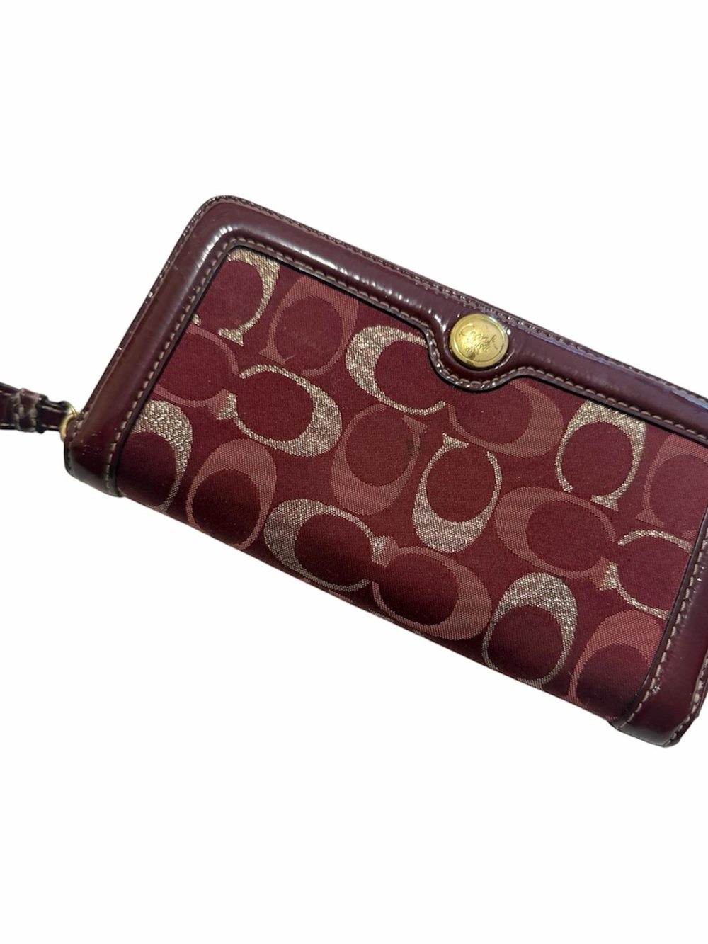 Coach Burgundy Signature Canvas Zip Around Wallet